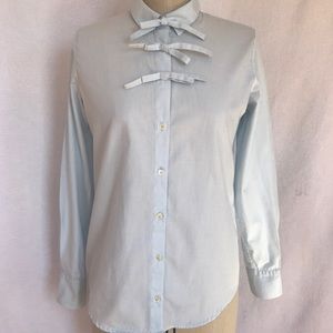 Sonia Rykiel pale blue 3 bow cotton blouse. Size 4